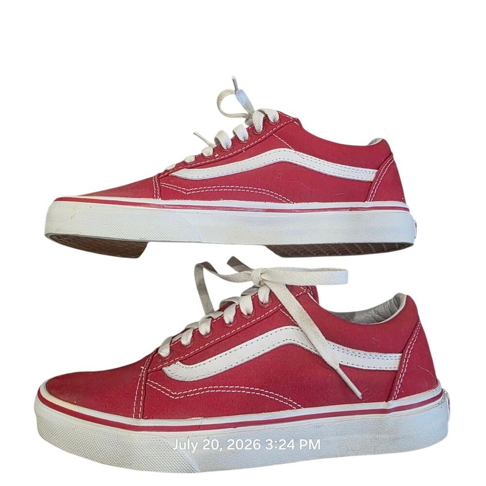 Vans Old Skool Red White Canvas Skate Shoes Sneakers Men's 7.5 Women's 9 - Picture 6 of 9